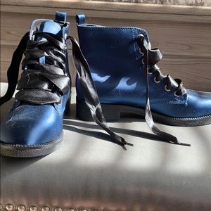Blue chunky ankle combat boots